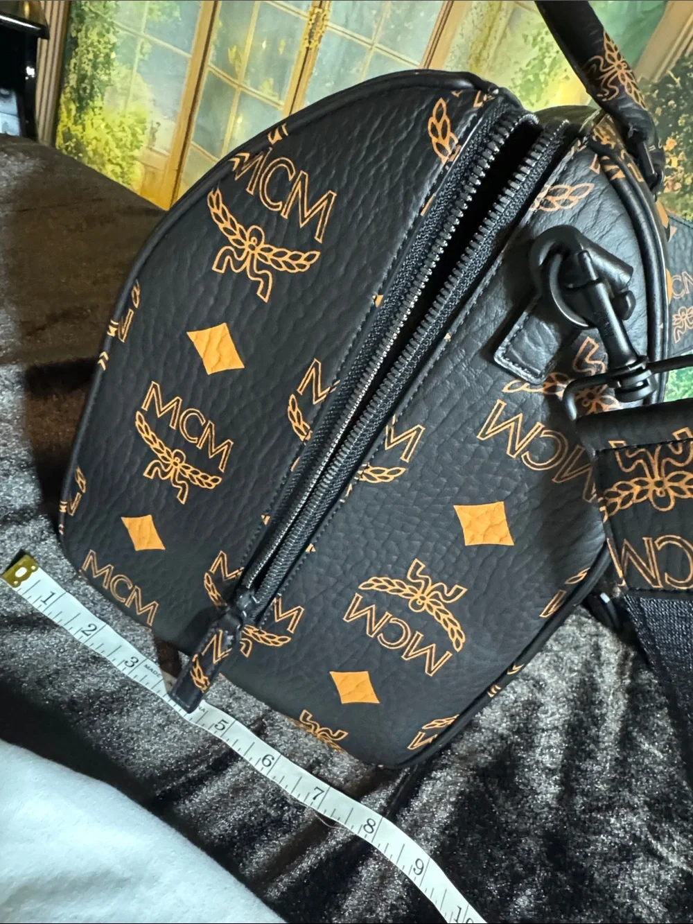 MCM Black Visetos Boston Duffel with Cognac Logo Ottomar Weekender
